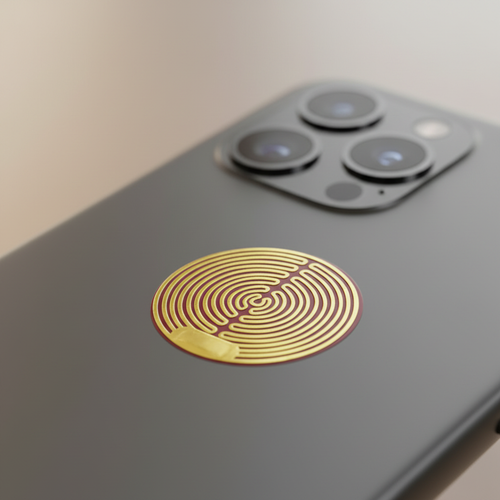 Close-up detail of gold sticker