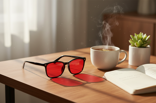 Glasses with tea, journal, and plant