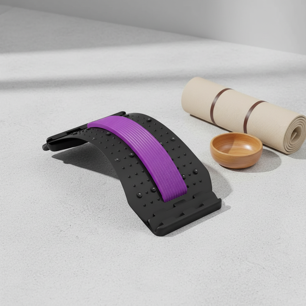 Lumbar spine support device on stone surface with wellness props