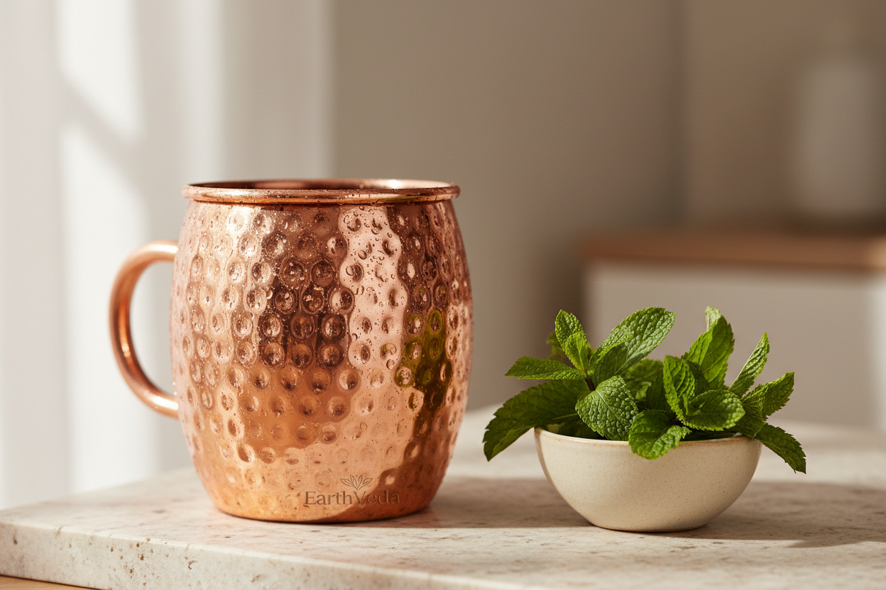 Mug with condensation - mint in separate bowl