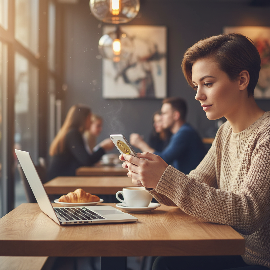 Person using phone at cafe