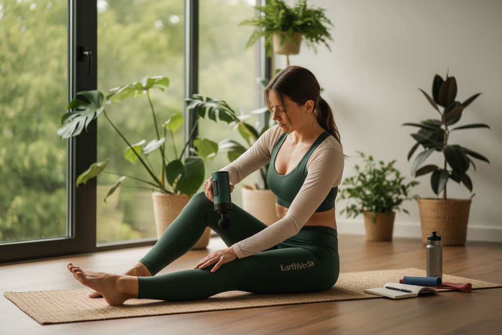 Post-exercise calf massage on yoga mat