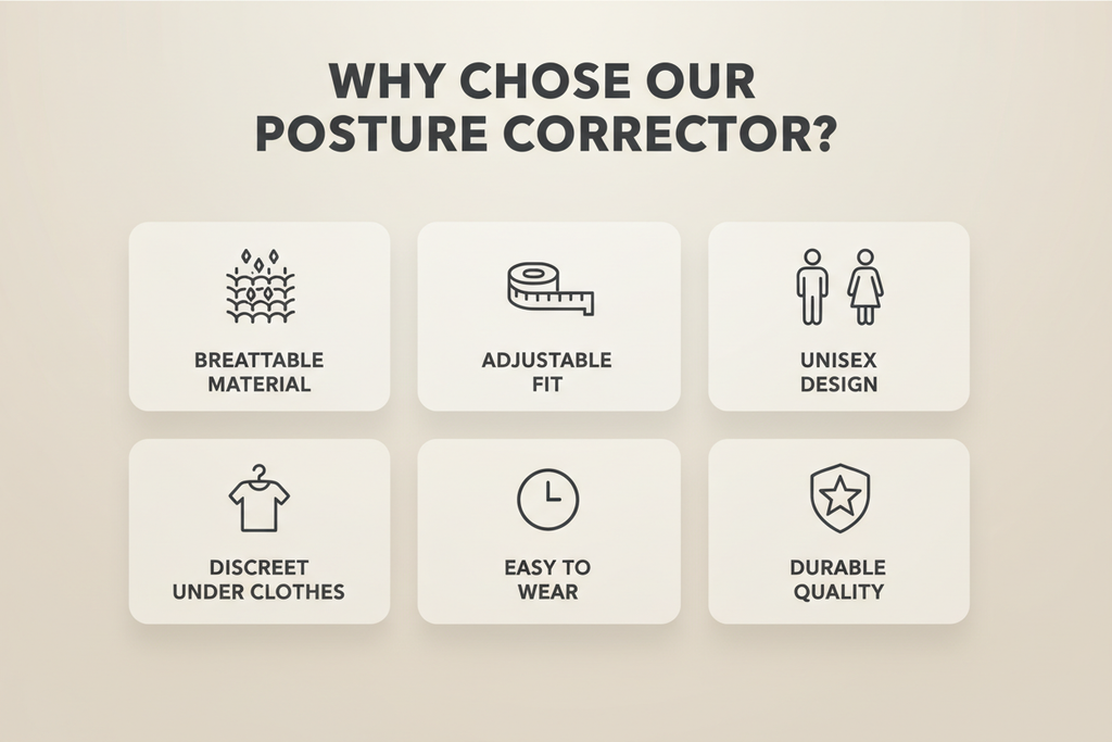 Why Choose Our Posture Corrector - 6 features with icons