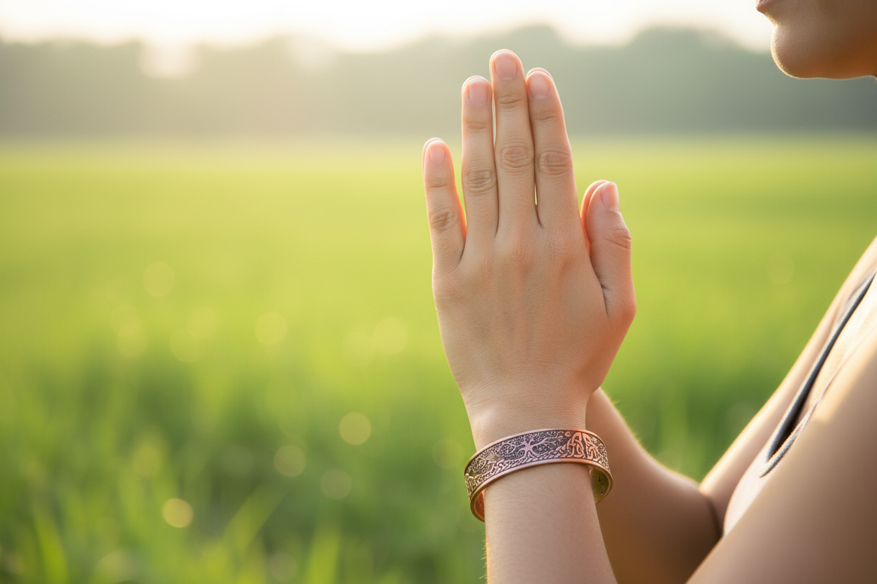 Yoga prayer position outdoors